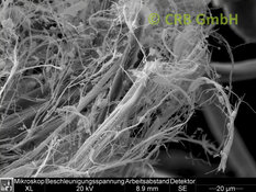 REM-Bild Chrysotil-Asbest in Asbestgewebe | © CRB Analyse Service GmbH